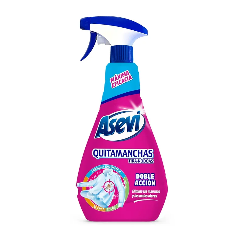 Asevi ▫️ Quitamanchas Pulverizador, Rosa, 750 mililitros | Atua sobre manchas de gordura, suor, relva ou vinho e neutraliza os maus odores, mesmo em água fria