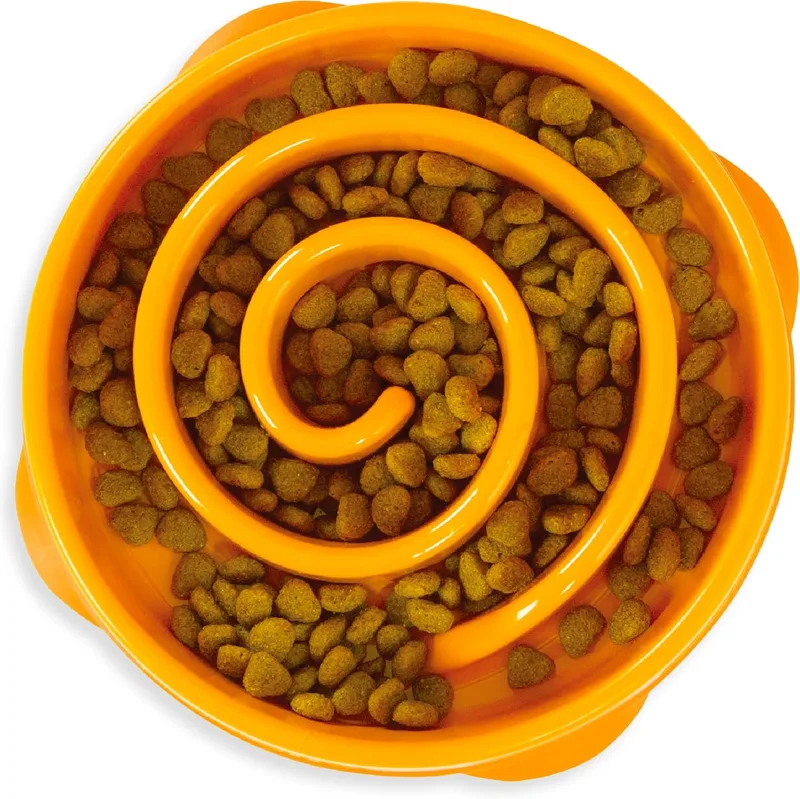 Outward Hound ▫️ Fun Feeder Slo-Bowl - Comedouro com obstáculos para cães - Laranja - Médio/Mini