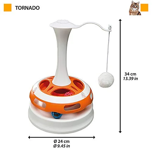 Ferplast ▫️ Brinquedo para gatos Tornado em forma de carrossel, interativo, com 2 bolas incluídas, com peluche, combinável 2