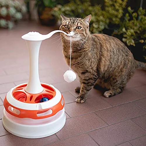 Ferplast ▫️ Brinquedo para gatos Tornado em forma de carrossel, interativo, com 2 bolas incluídas, com peluche, combinável 3