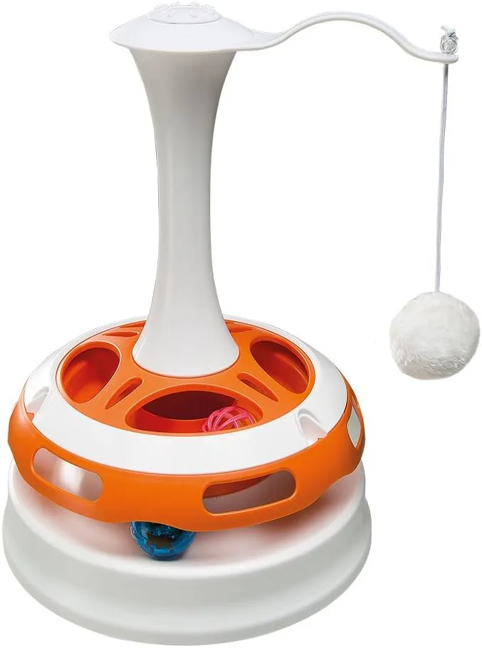 Ferplast ▫️ Brinquedo para gatos Tornado em forma de carrossel, interativo, com 2 bolas incluídas, com peluche, combinável