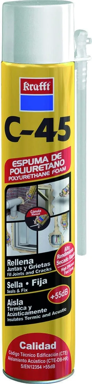 krafft ▫️ Espuma de Poliuretano C-45, Profissional - Cor Amarela, 750 ml