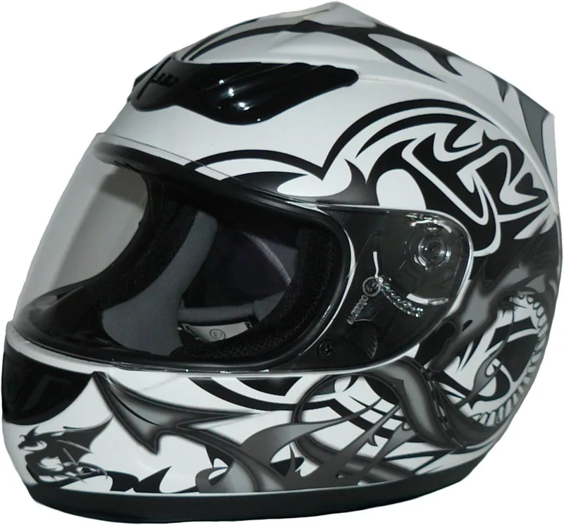 protectWEAR ▫️ Capacete de motociclista azul H510-11-WG cinzento branco Desenho de dragão - M