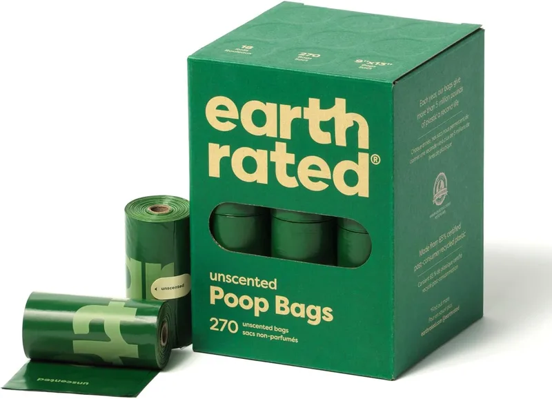 Earth Rated ▫️ Sacos de fezes de cão à prova de fugas, extra grossos, adequados para cães de qualquer tamanho, rolos de recarga, sem cheiro, 270 unidades.
