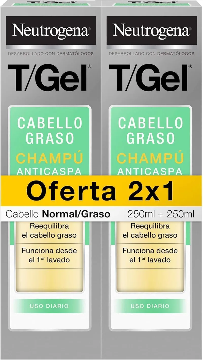 Neutrogena ▫️ T/Gel Champô Anti-Caspa de Uso Diário (2 x 250 ml), champô para cabelos oleosos, champô para cabelos com aspeto saudável, reduz a caspa desde a 1ª aplicação