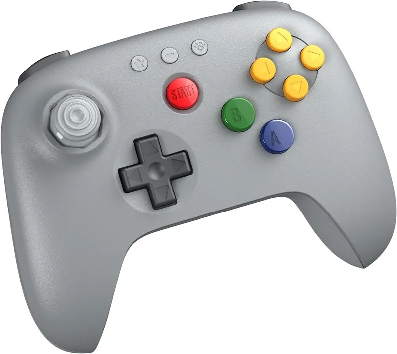 8Bitdo ▫️ Comando 64 Bluetooth para Analogue 3D, Switch, Switch 2, Windows e Android (Cinzento)