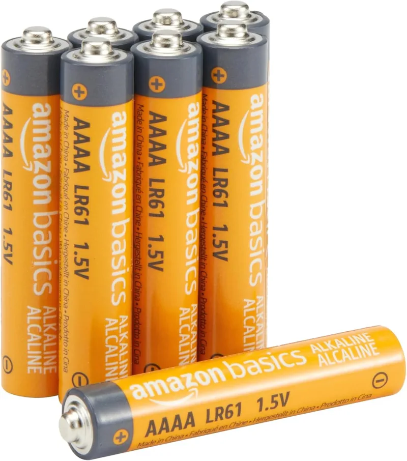 Amazon Basics ▫️ Embalagem de 8 pilhas alcalinas AAAA de alto rendimento, 1,5 volts, com uma vida útil de 3 anos