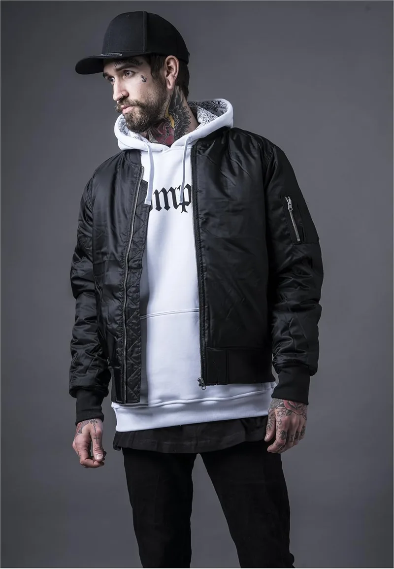 Urban Classics ▫️ Casaco Bomber Básico para Homem Casaco Bomber Preto Corte Regular