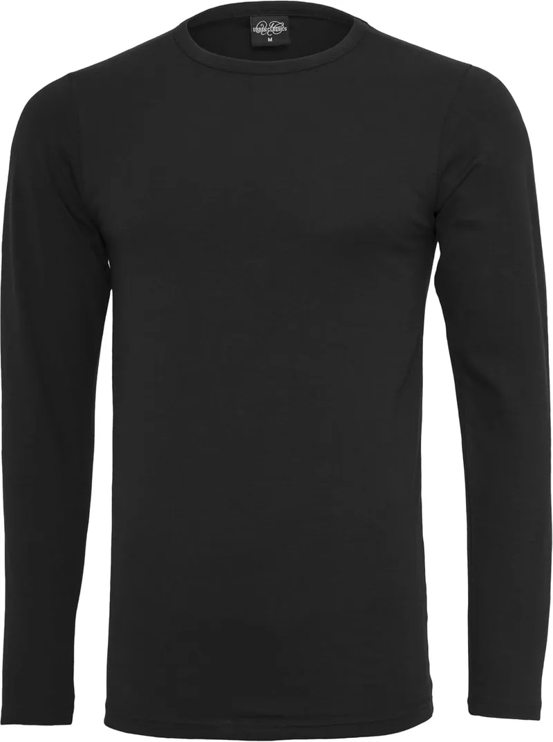Urban Classics ▫️ Camisola Justa Elástica para Homem, de Manga Comprida, Preta