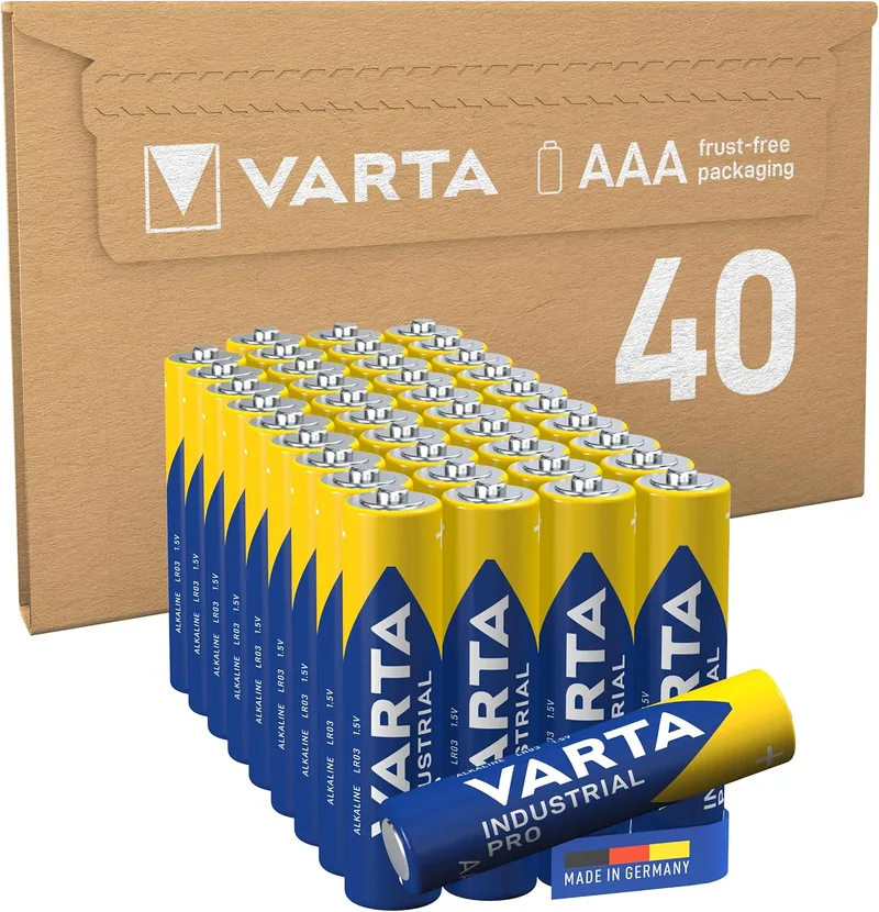 Varta ▫️ Pilhas AAA embalagem de 40 unidades, Industrial Pro, pilhas alcalinas, 1,5 V, embalagem ecológica para armazenamento, Fabricadas na Alemanha [Exclusivo na Amazon]