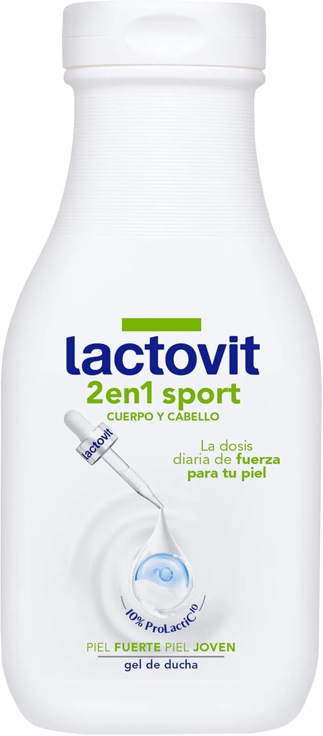 Lactovit ▫️ Gel de duche e champô 2 em 1 Sport, para peles e cabelos normais, Gel para o corpo e cabelo, delicado e sofisticado, 250 ml