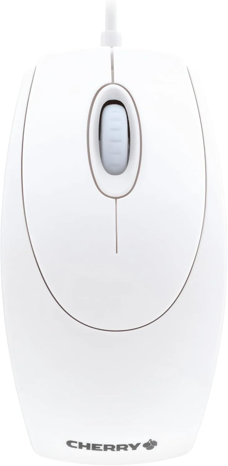 Cherry ▫️ WheelMouse, Rato com fio, design simétrico para destros e canhotos, sensor ótico, ligação USB, adaptador PS/2 incluído, branco/cinzento