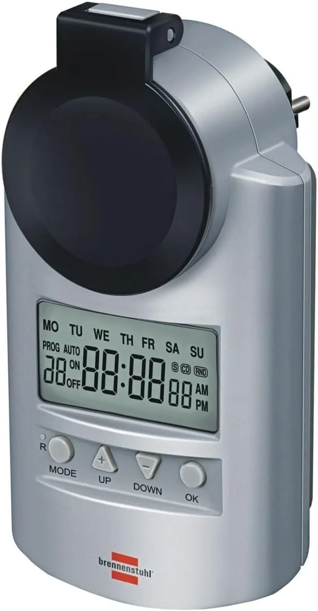 Brennenstuhl ▫️ 1507490 Primera-Line Temporizador DT IP44, Temporizador Digital com Ficha, Prateado, Conjunto de 2, 2 unidades