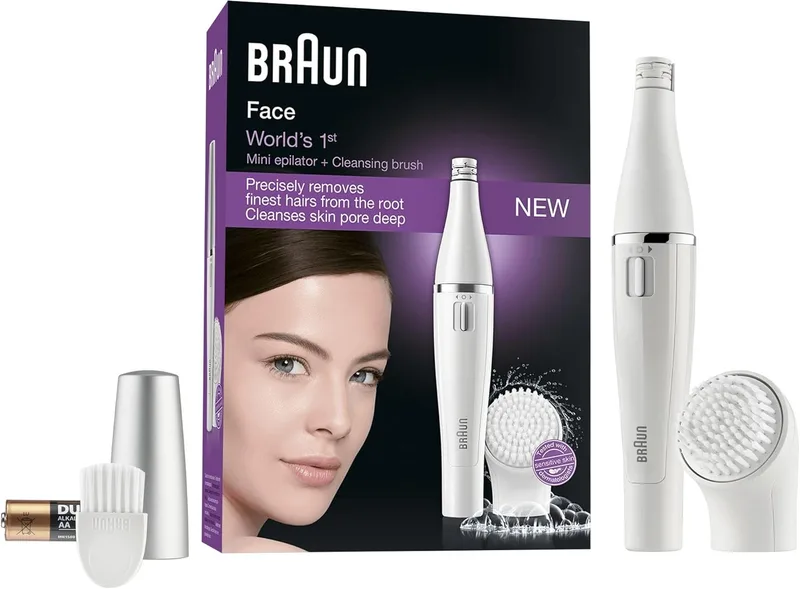 Braun ▫️ FaceSpa 810 - Sistema de escova para limpeza facial e remoção de pêlos: remove os pêlos e limpa a pele do rosto mais 2 pilhas extra