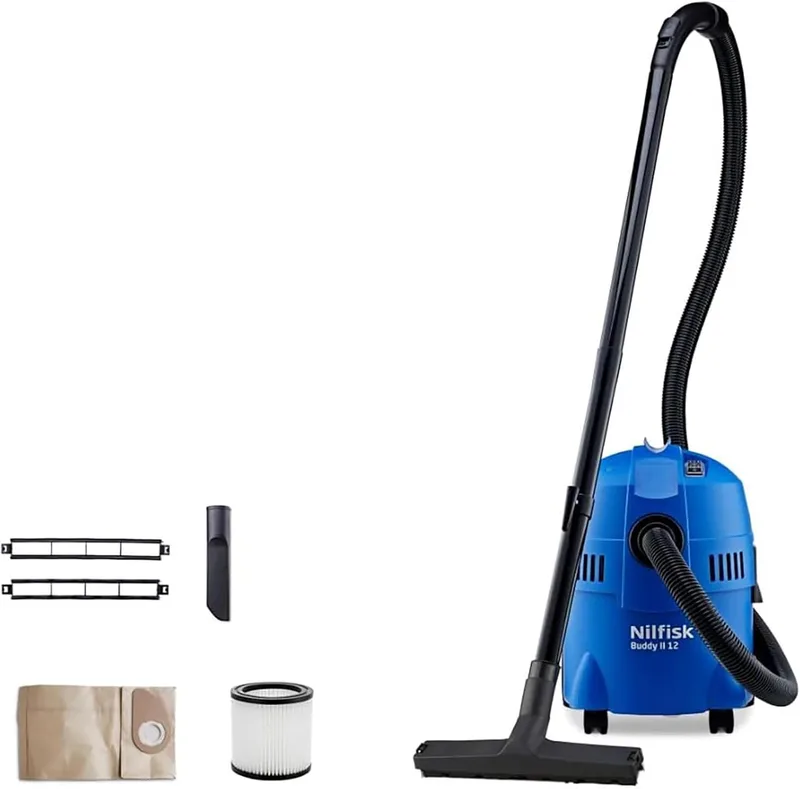 Nilfisk ▫️ Buddy II 12L Aspirador de Água e Pó - Aspirador para bricolage, para sólidos e líquidos, seco e húmido, exterior e interior (1200 W)
