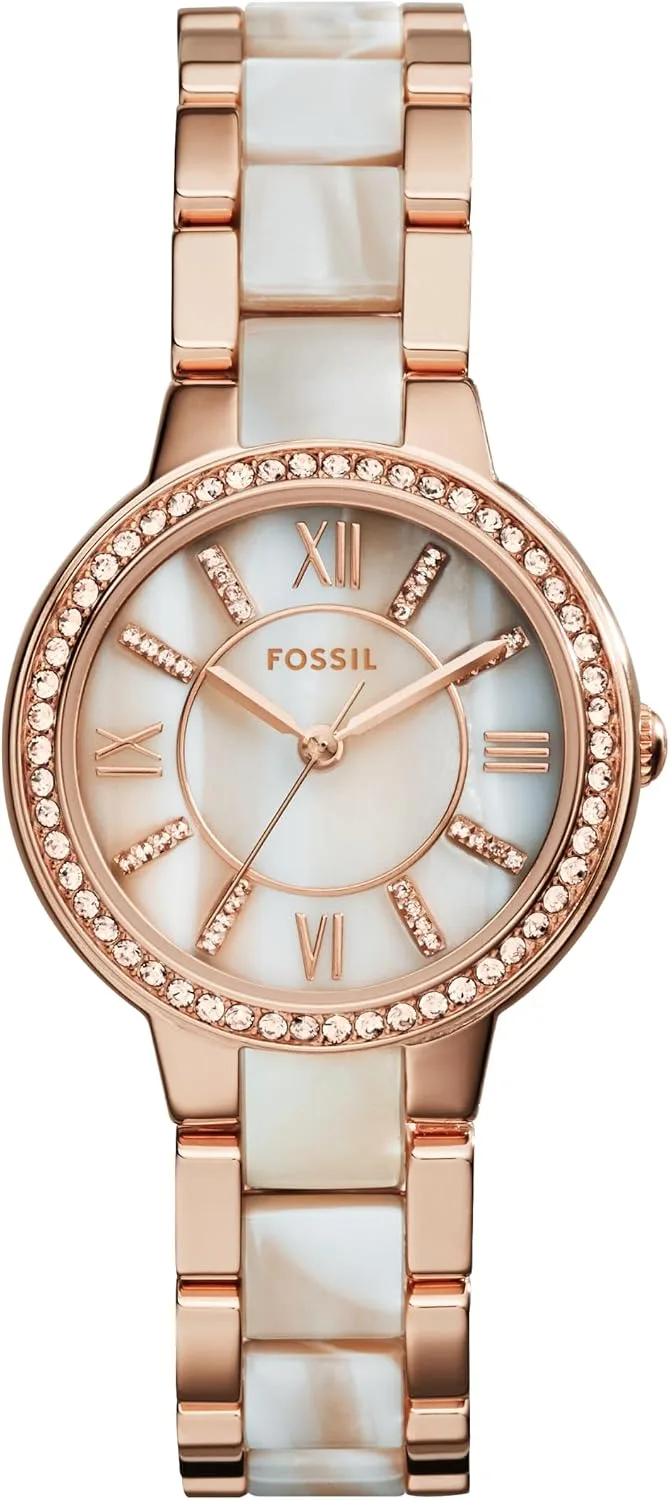 Fossil ▫️ Relógio Virginia para mulher, movimento de quartzo com bracelete em aço ou pele