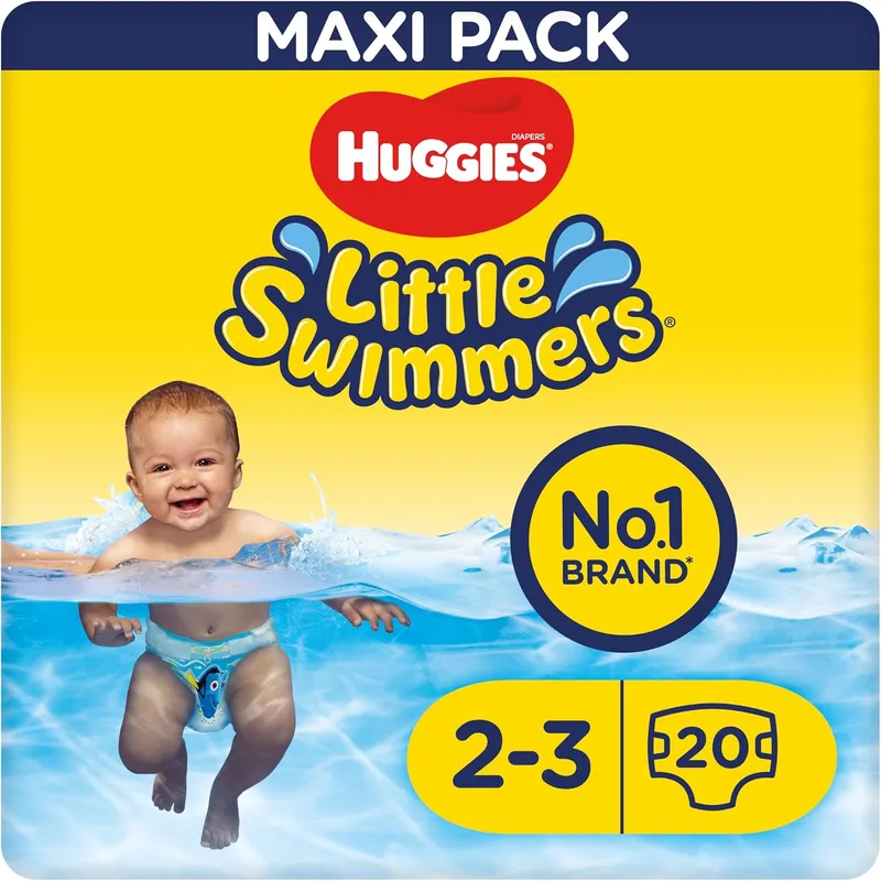 HUGGIES ▫️ Little Swimmers – Fraldas de banho para bebés, tamanho (2-3), com barreiras anti-fugas para máxima proteção na água, 20 fraldas descartáveis