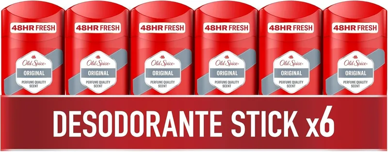 Old Spice ▫️ Original Men's Deodorant Stick 50 ml x 6, Frescura 24 horas, Uso diário, Fragrância duradoura, Fragrância excecional, Proteção contra odores