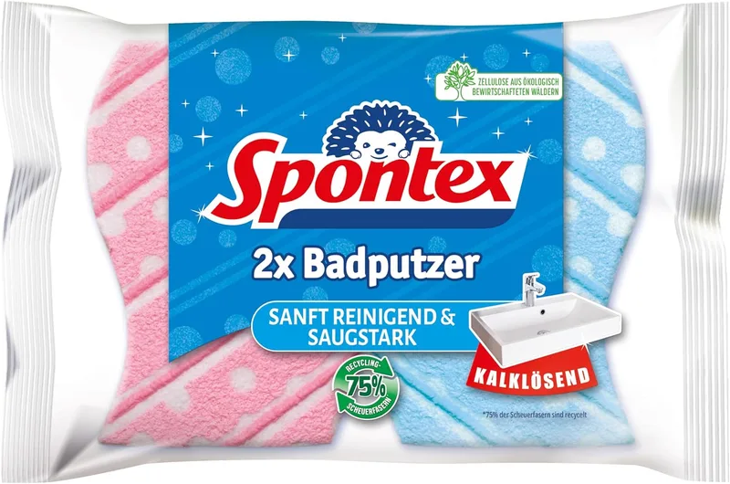 Spontex ▫️ Produto de limpeza para casa de banho, 2 esponjas de casa de banho, adequado para todas as superfícies da casa de banho, formato extra antiderrapante, cor não selecionável