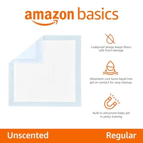 Amazon Basics ▫️ Tapetes de treino para cães e cachorros, design de 5 camadas à prova de fugas com superfície de secagem rápida, tamanho normal, 100 unidades, azul 2
