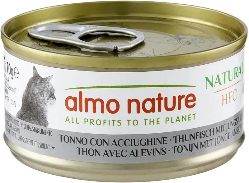 almo nature ▫️ HFC Natural - Alimento Húmido para Gatos Adultos - Atum com Blanchailles - Grau Humano, Sem Glúten - 70g, Embalagem de 24