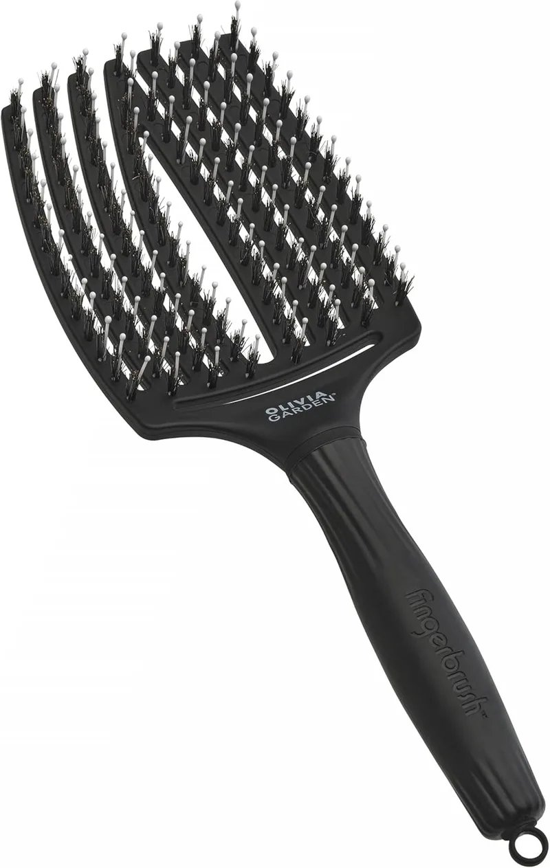 Olivia Garden ▫️ Fingerbrush Combo Large - Escova para cabelos compridos - Antienredante para cabelos secos e desembaraçados - Cerdas de javali e nylon para um brilho natural - Cabelos finos, médios e grossos - Preto