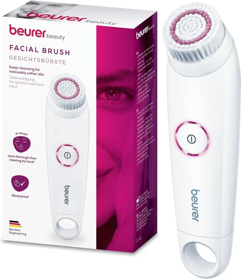 Beurer ▫️ FC 45, escova elétrica de limpeza facial, limpeza profunda para uma pele visivelmente suave e luminosa, rotação com 2 níveis, para todos os tipos de pele, resistente à água, branca