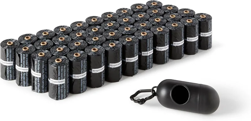 Amazon Basics ▫️ Sacos de lixo para cães com dispensador e clipe para trela, sem perfume, 600 sacos (40 pacotes de 15 sacos)