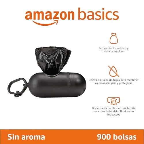 Amazon Basics ▫️ Sacos de lixo para cães com dispensador e clipe para trela, sem perfume, 900 sacos (60 pacotes de 15) 2