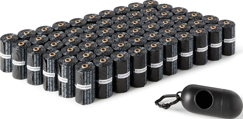 Amazon Basics ▫️ Sacos do lixo para cães com dispensador e clipe para trela, sem perfume, 900 sacos (60 pacotes de 15)