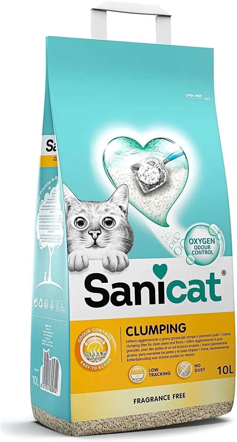 Sanicat ▫️ Areia para gatos sem perfume | Feita a partir de minerais naturais com controlo garantido do odor | Absorve a humidade e facilita a limpeza | Capacidade de 10 L,
