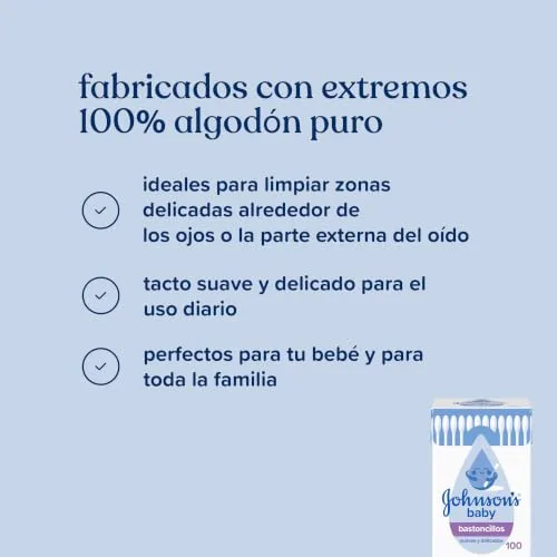 Johnson's Baby ▫️ Cotonetes para bebés, crianças e adultos (1 x 100 unidades), cotonetes com pontas 100% de algodão puro e hastes 100% de papel 5
