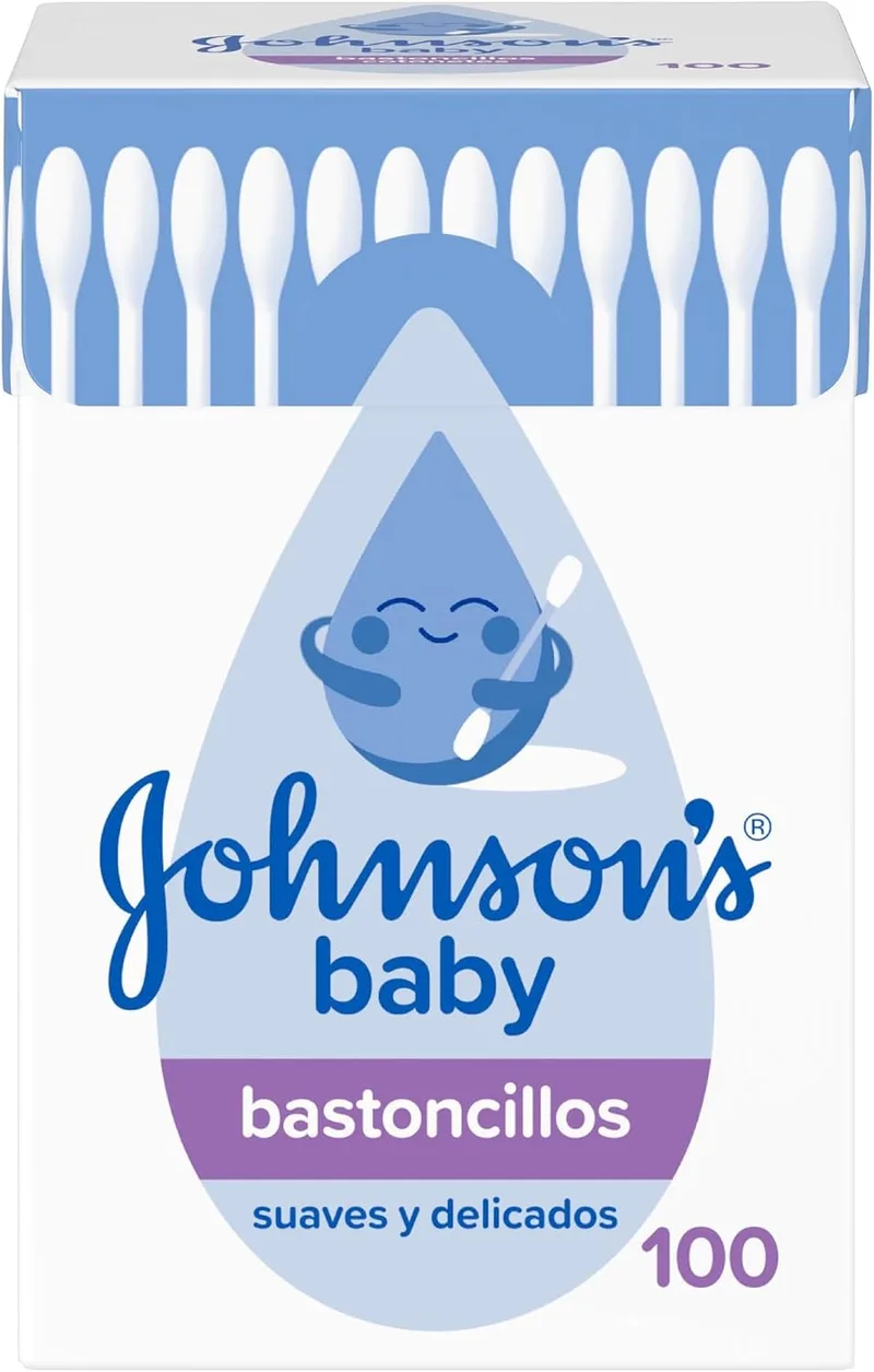 Johnson's Baby ▫️ Cotonetes para bebés, crianças e adultos (1 x 100 unidades), cotonetes com pontas 100% de algodão puro e hastes 100% de papel