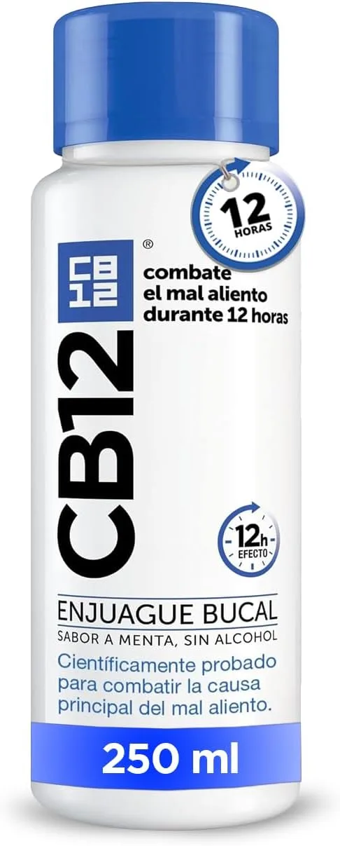 CB12 ▫️ Enxaguante bucal para a halitose - Combate o mau hálito durante 12 horas – Enxaguante bucal com sabor a menta e sem álcool - Cientificamente comprovado - 250 ml