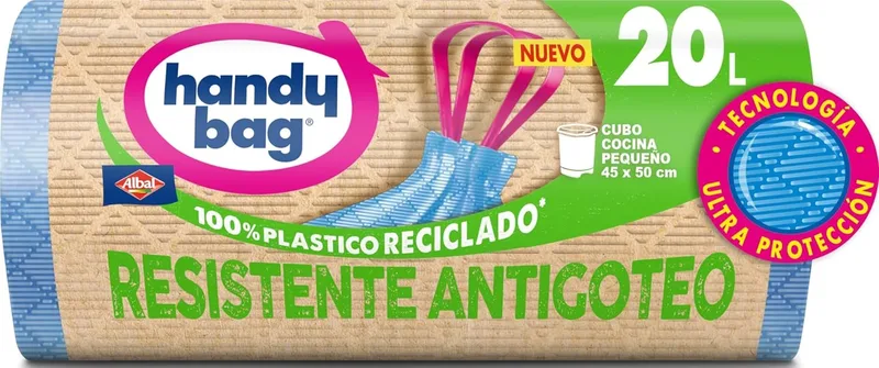 Handy Bag ▫️ Sacos do lixo resistentes e à prova de fugas, 100% reciclados, com fecho automático, 20 L, 15 sacos, 1 embalagem
