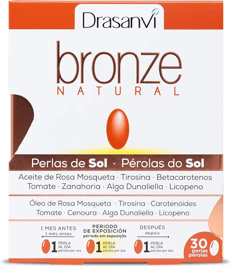 Drasanvi ▫️ Acelerador de bronzeamento | Betacarotenos | Protege a pele dos raios UVA e previne o envelhecimento | Rosa mosqueta, tomate, cenoura e alga Dunaliella, vitamina E, licopeno, luteína | 30 dias