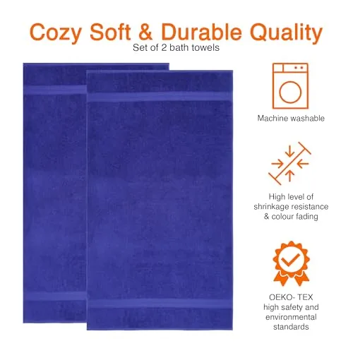 Amazon Basics ▫️ Conjunto de toalhas de banho 100% algodão – Toalha de duche 70 x 140 cm, azul real, embalagem com 2 unidades 3