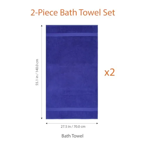 Amazon Basics ▫️ Conjunto de toalhas de banho 100% algodão – Toalha de duche 70 x 140 cm, azul real, embalagem com 2 unidades 5