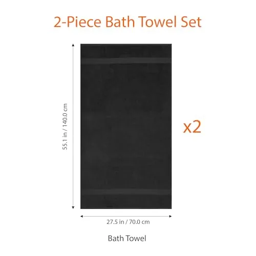 Amazon Basics ▫️ Conjunto de toalhas de banho 100% algodão, toalha de duche 70 x 140 cm, preta, embalagem com 2 unidades 5