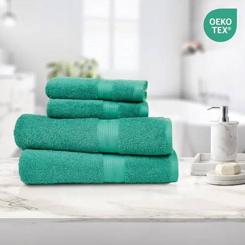 Amazon Basics ▫️ Conjunto completo de toalhas de banho 100% algodão, 2 toalhas de banho + 2 toalhas de mão, verde, embalagem de 4 unidades 5