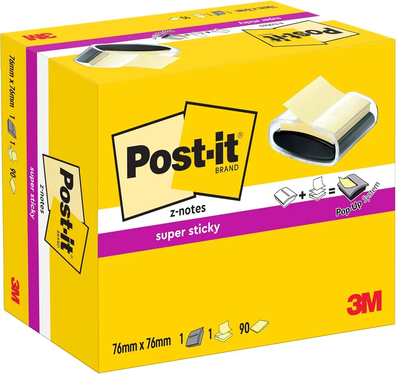 Post-It ▫️ PRO-B-1SSCY-R330 - Dispensador de notas, design clássico, com 1 pacote de notas, cor preto/transparente