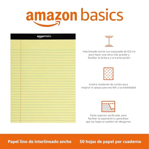 Amazon Basics ▫️ Bloco de notas de formato legal, 50 unidades, embalagem de 12, formato Letter, design Canary 2