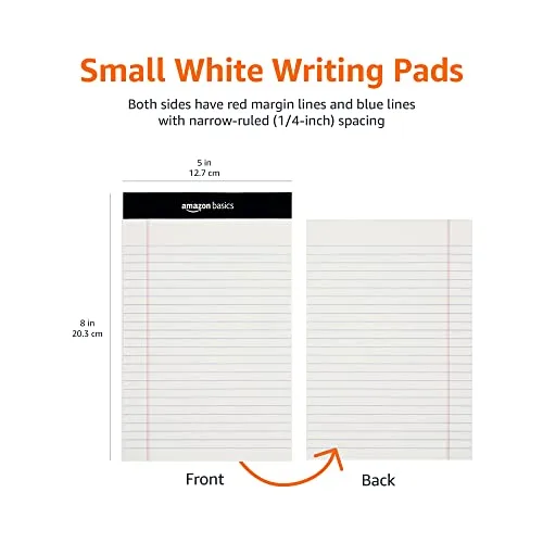 Amazon Basics ▫️ Bloco de notas com linhas estreitas, 5 x 8 polegadas, A5, Branco, 50 unidades, Embalagem de 12 5