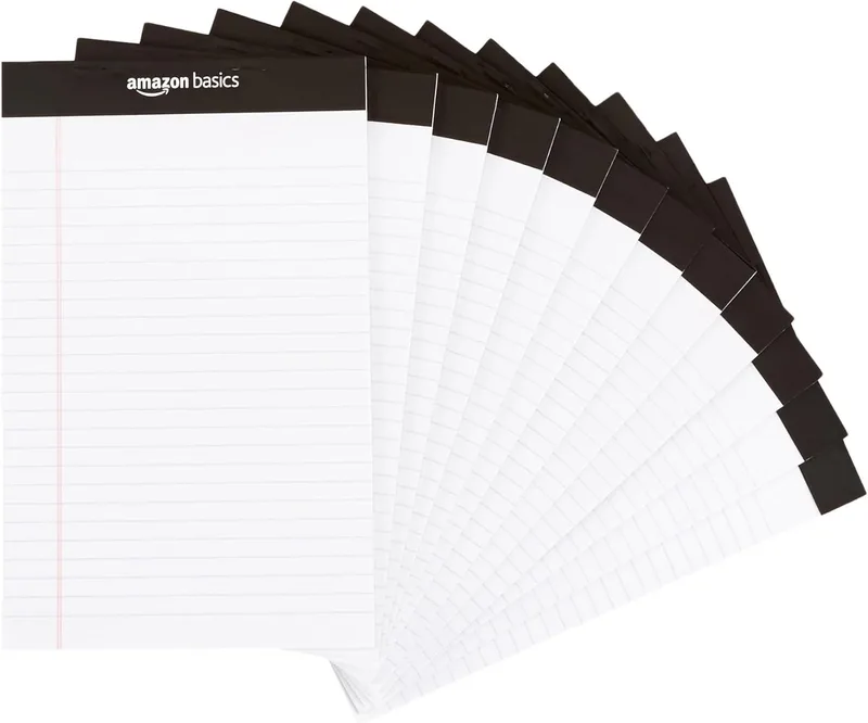 Amazon Basics ▫️ Bloco de notas com linhas estreitas, 5 x 8 polegadas, A5, Branco, 50 unidades, Embalagem de 12