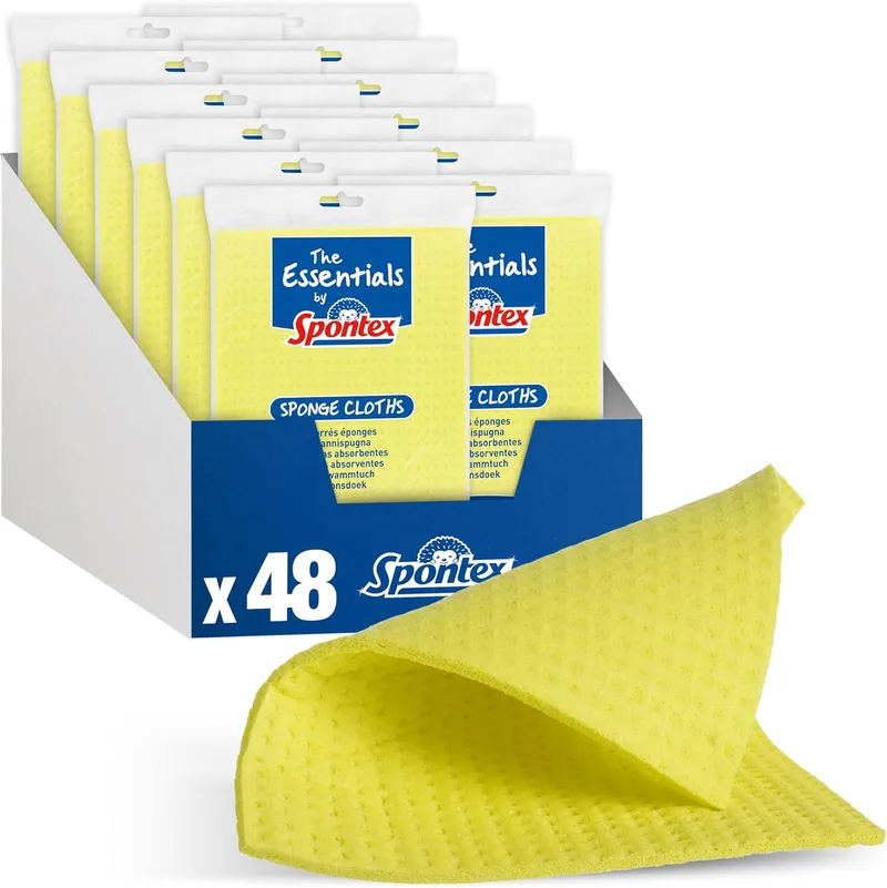 Spontex ▫️ Toalhas absorventes The Essentials | Toalhas superabsorventes para esfregar e secar | 100% polpa de madeira com certificação PEFC | Embalagem de 12 x 4 (48 no total)