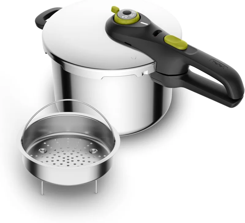 Tefal ▫️ Secure 5 Neo - Panela de pressão de 6 L + cesto, poupança de energia até 50%, cozedura sob pressão, 2 programas, sistema de segurança de 5 pontos, adequada para todos os tipos de fogões, lavável na máquina de lavar louça