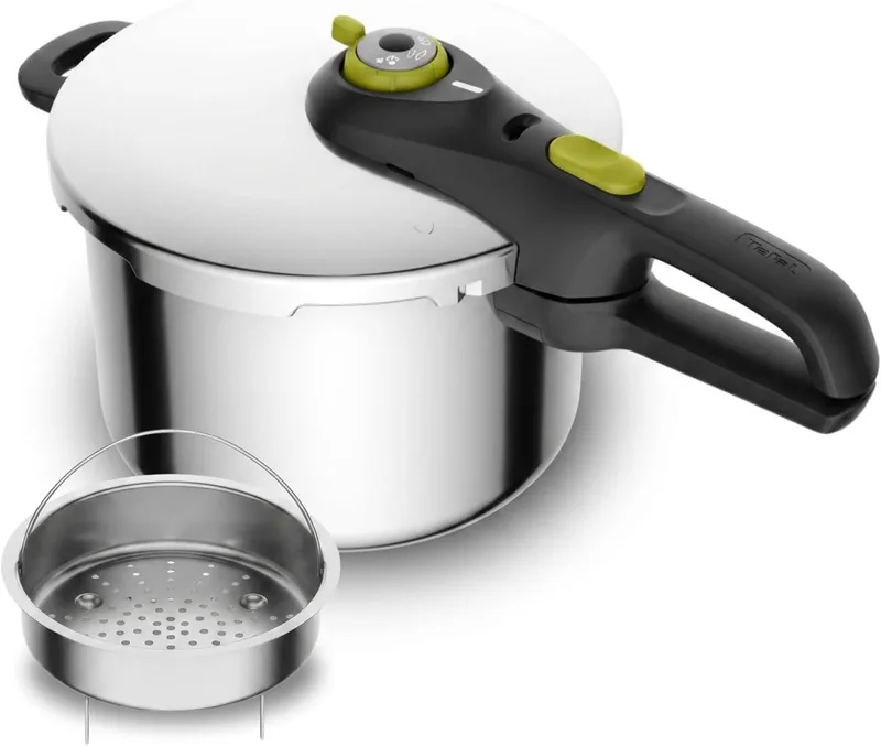 Tefal ▫️ Secure 5 Neo - Panela de pressão de 6 L + Cesto | Aço inoxidável, Cozedura sob pressão, 2 programas, sistema de segurança de 5 pontos, Adequada para todos os tipos de fogões e para a máquina de lavar louça