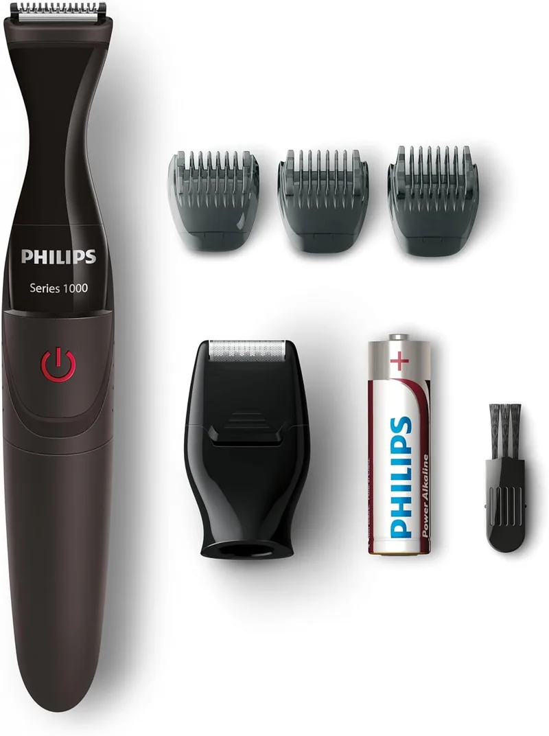 Philips ▫️ MG1100 / 16 Aparador de precisão 3 pentes de barba e mini máquina de barbear - a pilhas