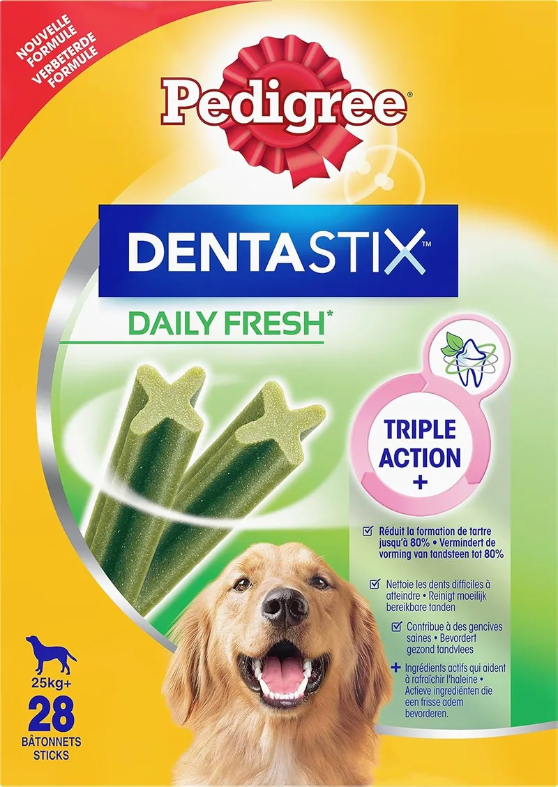 Pedigree ▫️ Dentastix Fresh - Guloseimas para cães de grande porte, 112 palitos para roer para a higiene oral (4 x 28 palitos)
