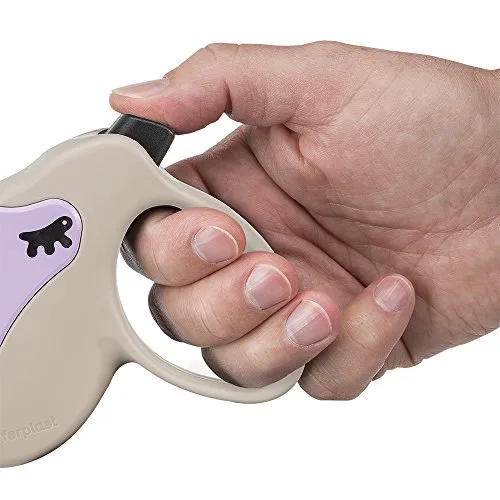 Ferplast ▫️ Trela Extensível para Cães Amigo Mini, Trela para cães de pequeno porte até 12 kg. Fita com comprimento máximo de 3 m. Botão único de bloqueio e libertação, bege, revestimento roxo 3